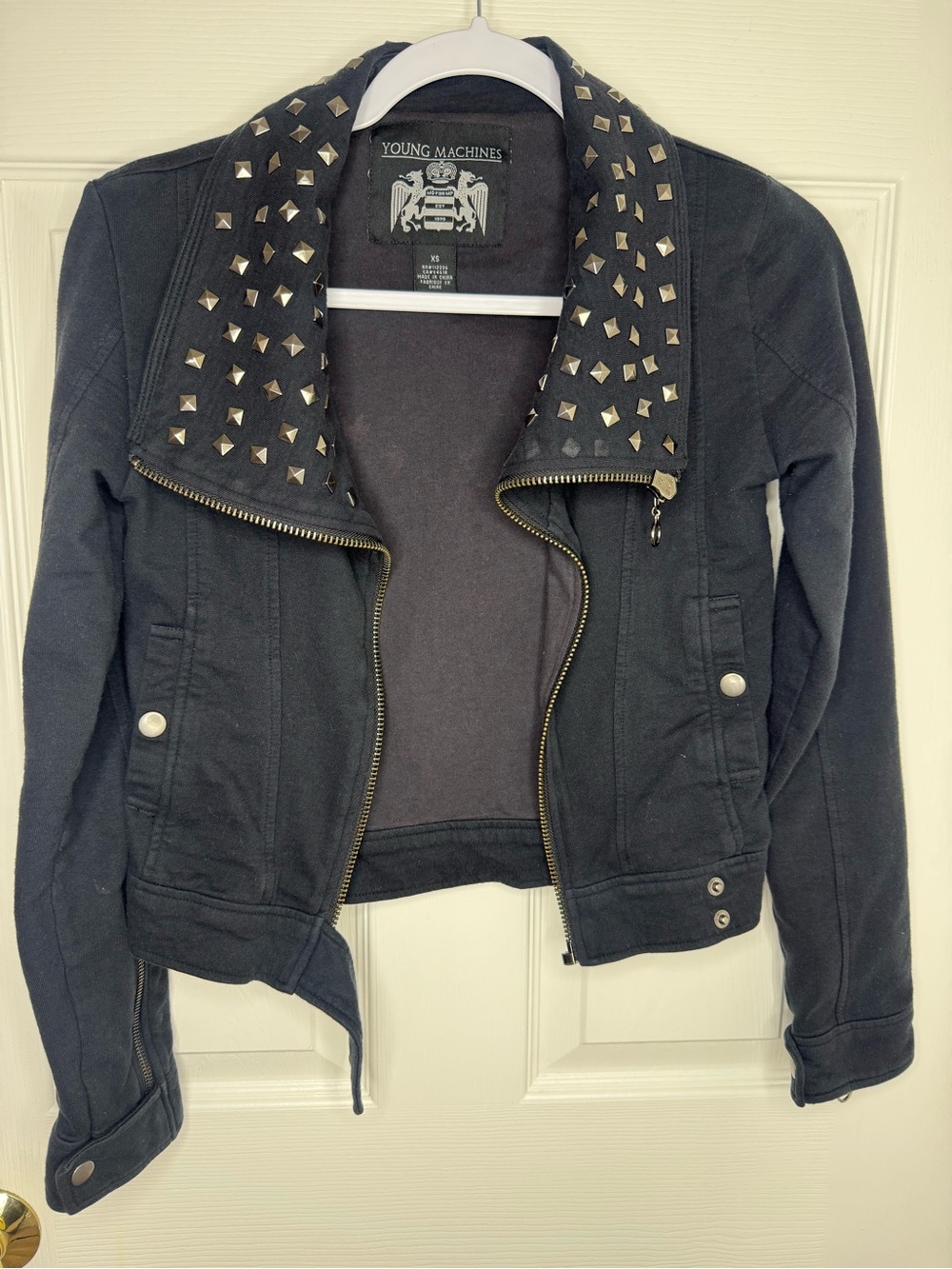 Young Machines Y2K Studded Moto Jacket XS Black 100% Cotton